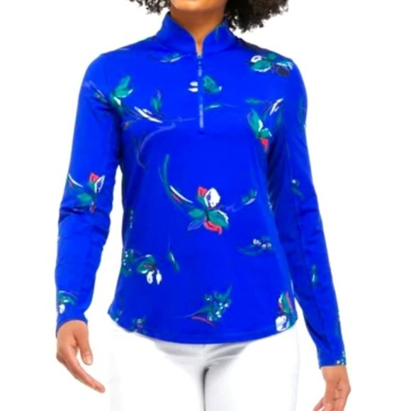 BRIGHT & BOLD PGA Tour Long Sleeve Floral 1/4 Zip Pullover NWTs - Picture 1 of 3